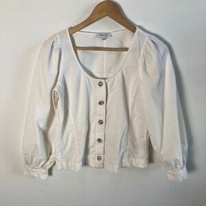 Madewell White Corduroy Button Up Puff Sleeve Cropped Top XS Cottage Fairy